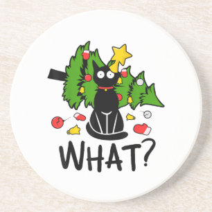 Dessous De Verre En Grès Arbre de Noël drôle de chat noir Noël humour joyeu