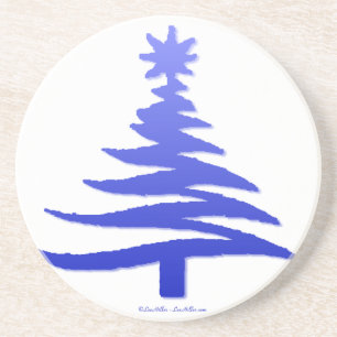 Dessous De Verre En Grès Arbre de Noël Moderne Pochoir Imprimé Bleu