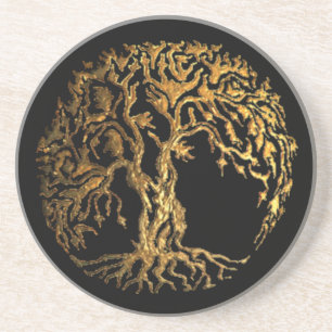 Dessous De Verre En Grès Arbre de vie de Mehndi (Or)