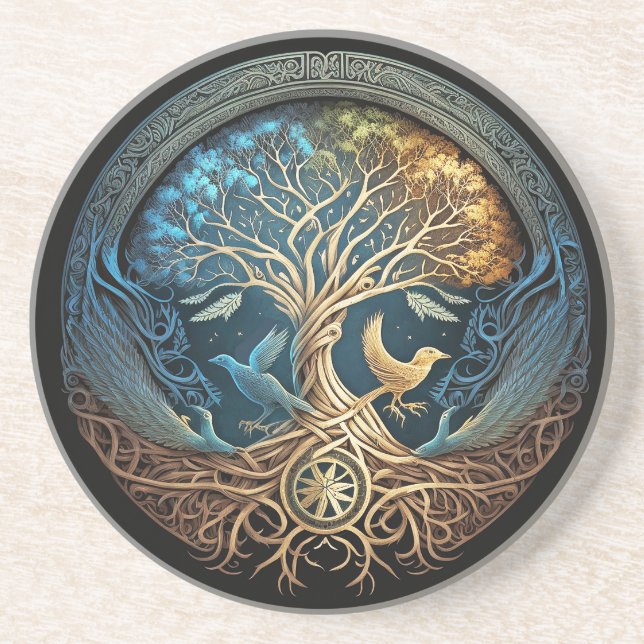Dessous De Verre En Grès Arbre de vie Yggdrasil (Devant)