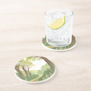 Dessous De Verre En Grès Arbres de la forêt verte   Aquarelle Naturelle Bel
