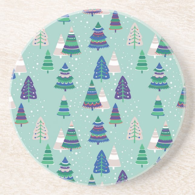 Dessous De Verre En Grès Arbres de Noël, arrière - plan bleu (Devant)