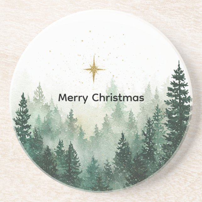 Dessous De Verre En Grès Arbres de Noël verts Gold Star (Devant)
