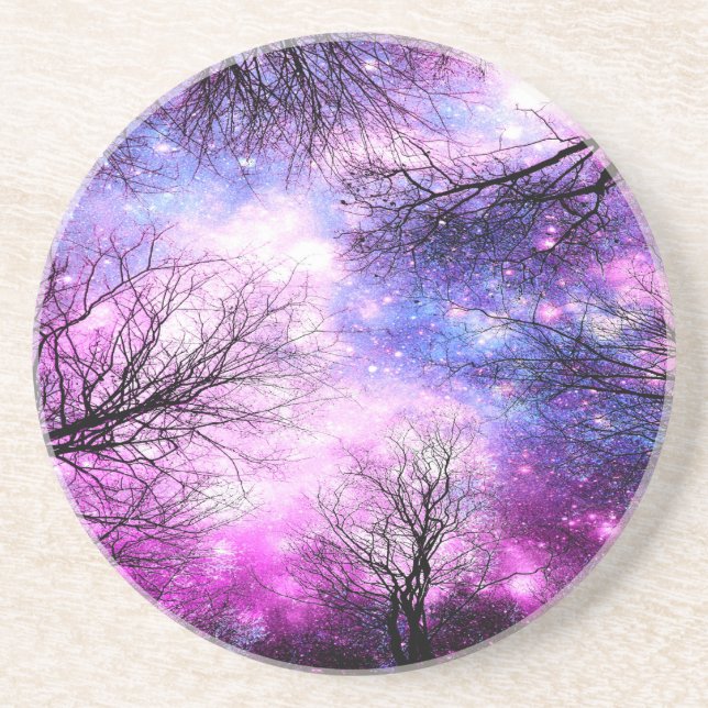 Dessous De Verre En Grès Arbres noirs Fuchsia Violet Espace (Devant)