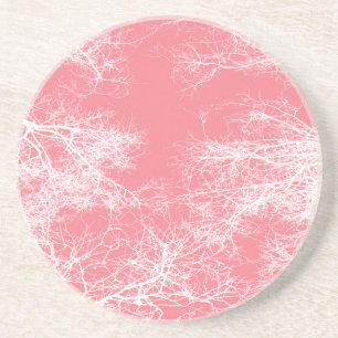 Dessous De Verre En Grès Arbres roses et blancs