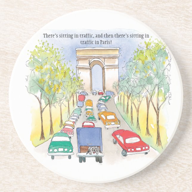 Dessous De Verre En Grès Arc de Triomphe Encre et Aquarelle Art Whimsical (Devant)