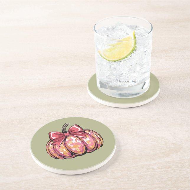Dessous De Verre En Grès Arc Nœud Rétro Citrouille Automne Vibes Saison (Côté)