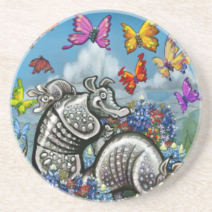 Dessous De Verre En Grès Armadillos Bluebonnets Papillons Fleurs sauvages
