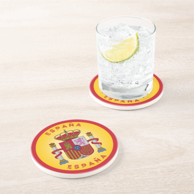 Dessous De Verre En Grès Armoiries d'Espagne Forme de Cercle  (Côté)