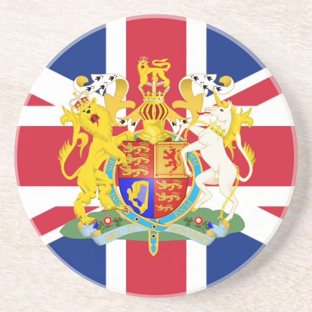 Dessous De Verre En Grès Armoiries et drapeau du Royaume-Uni (Devant)