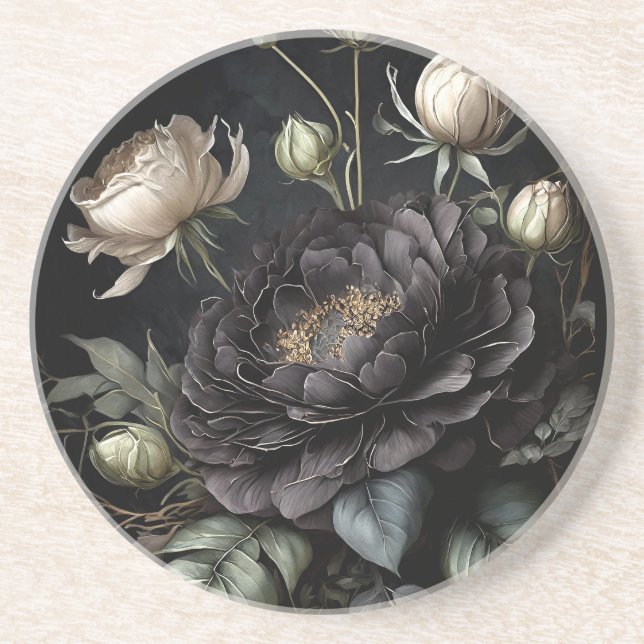 Dessous De Verre En Grès Arrangement gothique Rose Fleur noire (Devant)