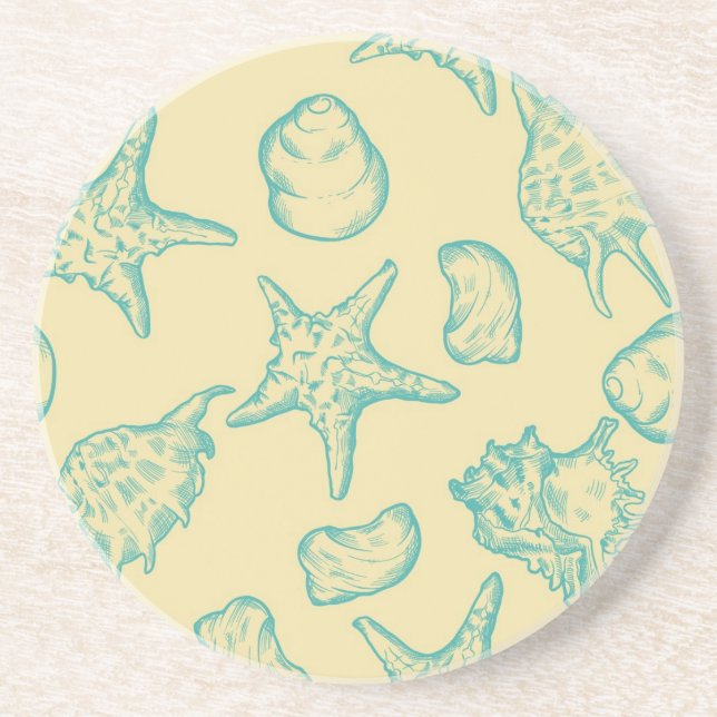 Dessous De Verre En Grès Arrière - plan avec des coquilles. Tiré par la (Devant)