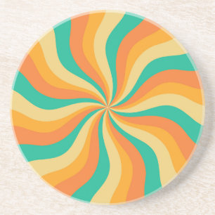 Dessous De Verre En Grès Arrière - plan coloré Retro les années 70 Sunburst