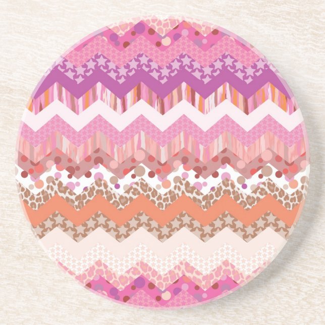 Dessous De Verre En Grès arrière - plan de zigzag rose (Devant)