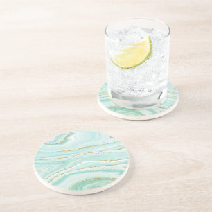 Dessous De Verre En Grès Arrière - plan en marbre liquide vert pastel