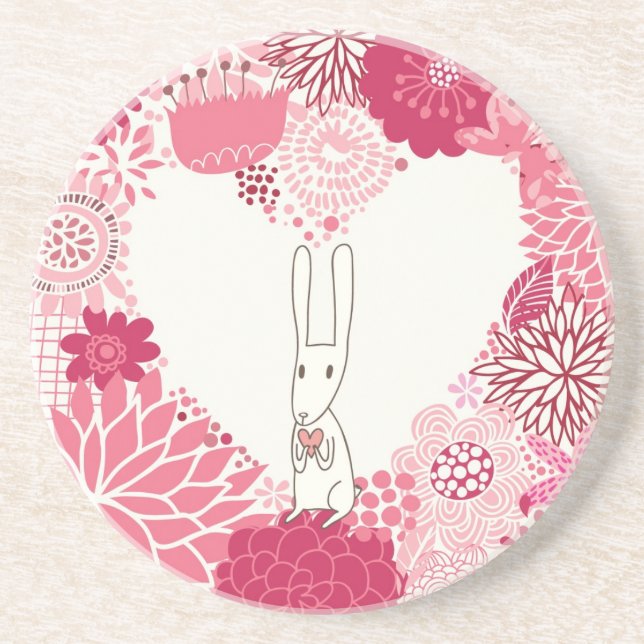 Dessous De Verre En Grès Arrière - plan floral romantique avec le lapin (Devant)