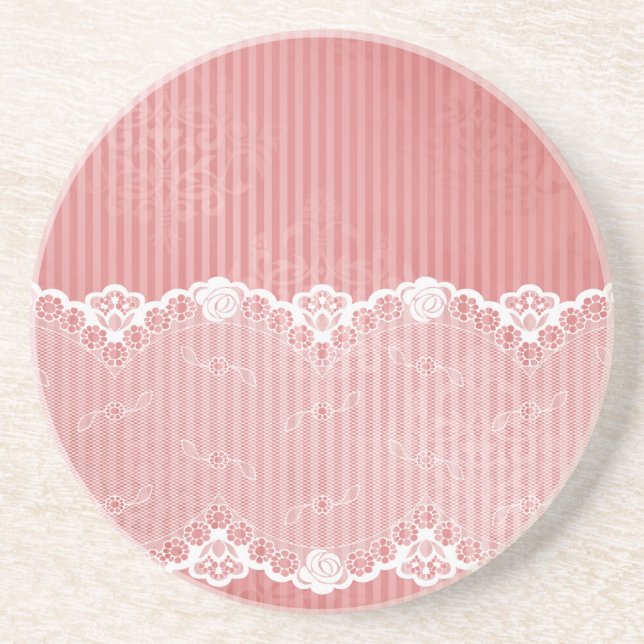 Dessous De Verre En Grès Arrière - plan rose et blanc avec la dentelle (Devant)