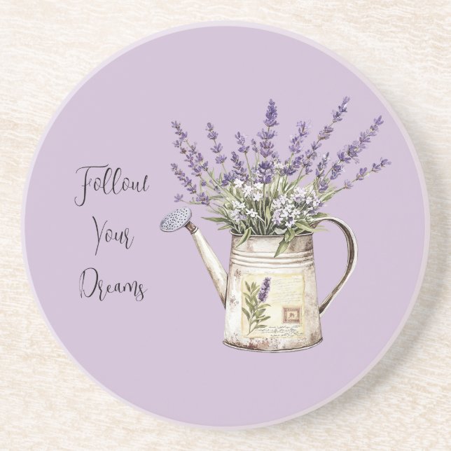 Dessous De Verre En Grès Arrosoir Fleurs de Lavande (Devant)
