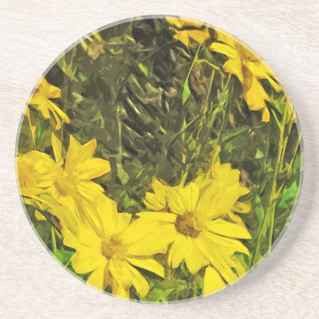 Dessous De Verre En Grès Arrowleaf Fleur Balsamroot Impressionnisme Abstrai (Devant)