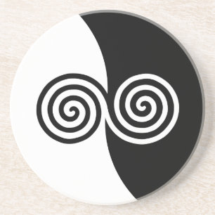 Dessous De Verre En Grès Art abstrait avec des cercles en spirale en noir e