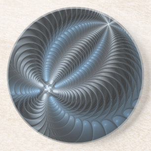 Dessous De Verre En Grès Art abstrait moderne 3D fractale gris bleu plastiq