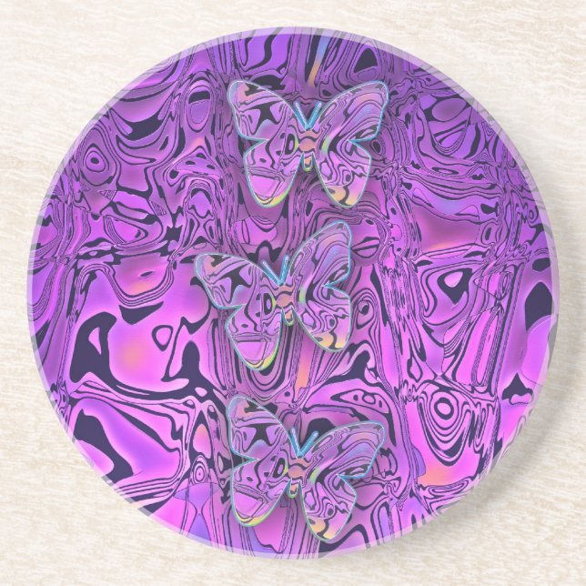 Dessous De Verre En Grès Art abstrait papillons violets lumineux (Devant)