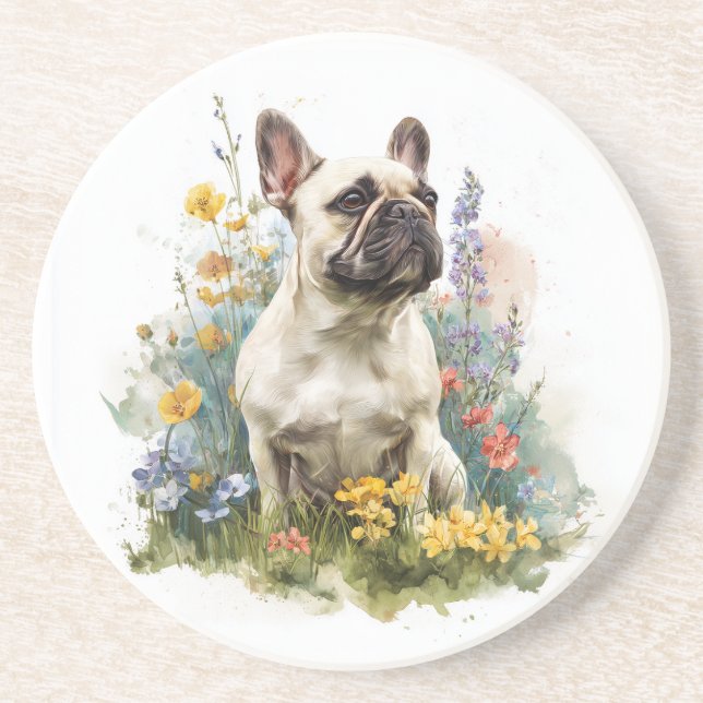 Dessous De Verre En Grès Art aquarelle Bouledogue Français faon (Devant)