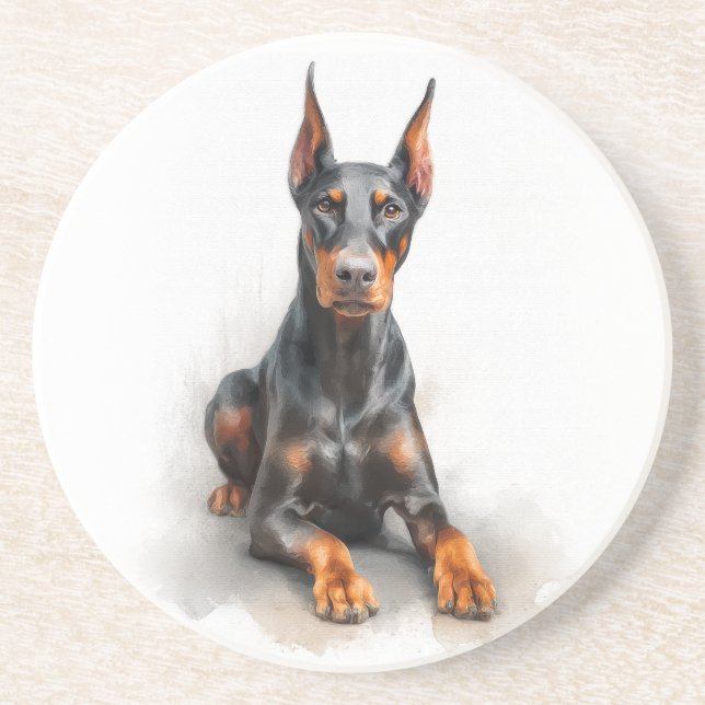 Dessous De Verre En Grès Art aquarelle Doberman (Devant)