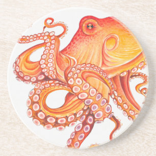 Dessous De Verre En Grès Art d'aquarelle rouge orangé