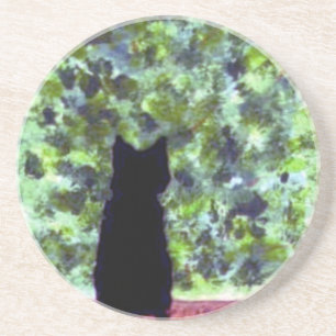 Dessous De Verre En Grès Art de chat noir, chat à la fenêtre