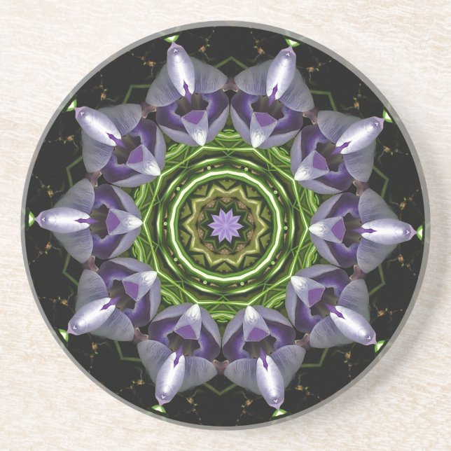 Dessous De Verre En Grès Art de kaléidoscope de mandala floral pourpre (Devant)