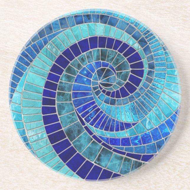 Dessous De Verre En Grès Art de la mosaïque de la vague océanique (Devant)