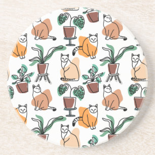 Dessous De Verre En Grès Art de trait dessin chats et fleurs