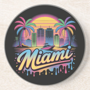 Dessous De Verre En Grès Art de voyage vaporwave rétro coloré Miami