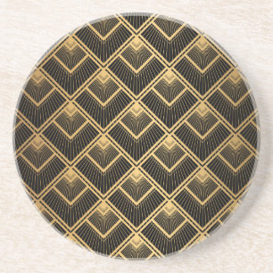 Dessous De Verre En Grès Art Déco Black Gold : Géométrique
