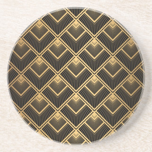 Dessous De Verre En Grès Art Déco Black Gold : Géométrique (Devant)