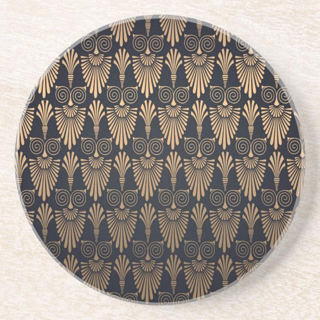 Dessous De Verre En Grès Art Déco Black Gold : Retro. (Devant)