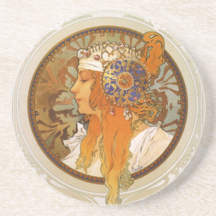 Dessous De Verre En Grès Art déco d'Alphonse Mucha