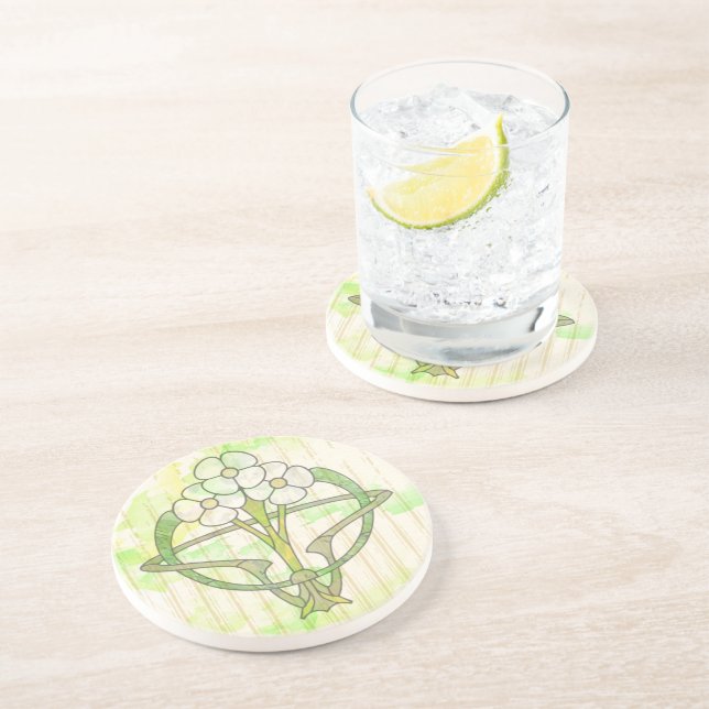 Dessous De Verre En Grès Art déco design floral vert lave (Côté)