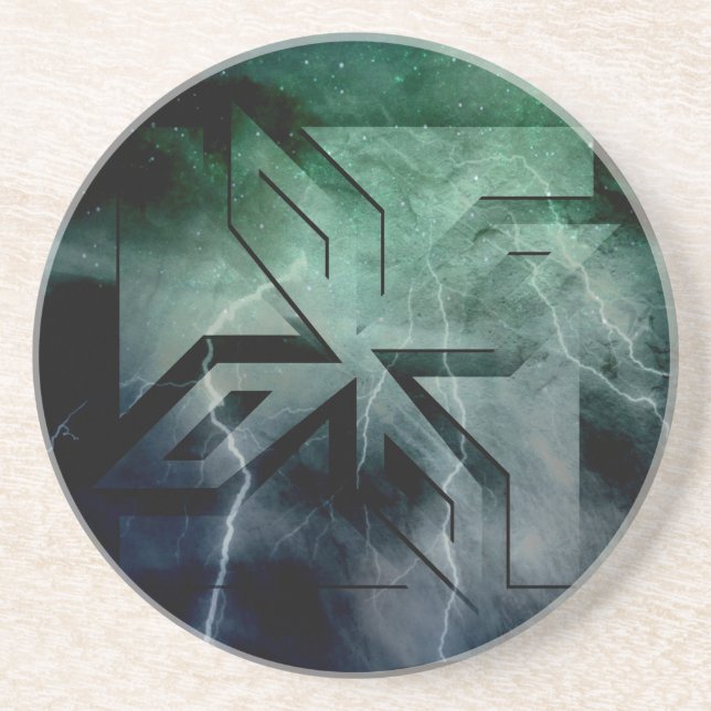 Dessous De Verre En Grès Art Déco Ninja Star Icon, Galaxy lightning overlay (Devant)