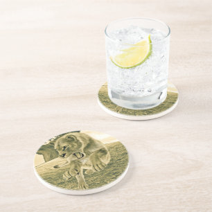 Dessous De Verre En Grès Art dramatique de la lionne de safari faunique