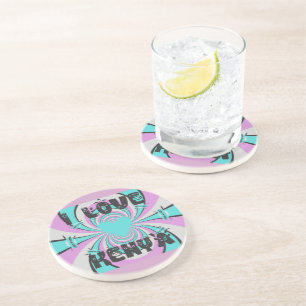 Dessous De Verre En Grès Art du cœur kenyan : J'aime l'abstrait cyan pourpr