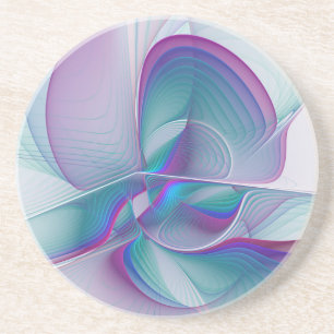 Dessous De Verre En Grès Art Fractal Abstrait rose bleu turquoise