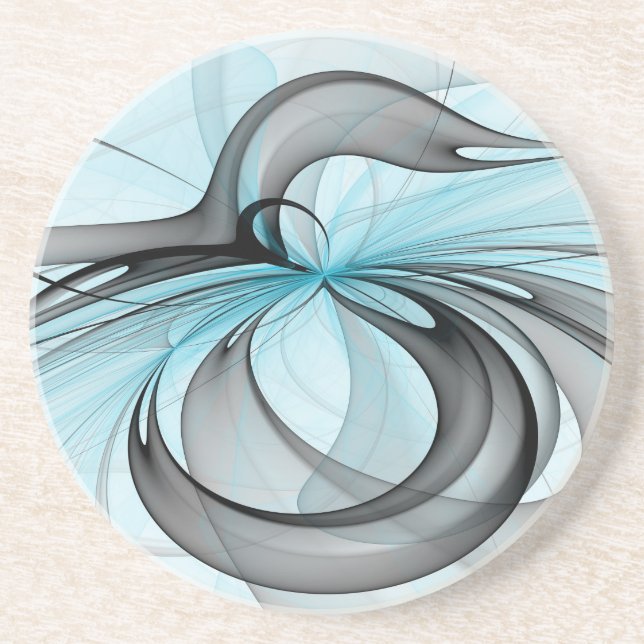 Dessous De Verre En Grès Art fractal moderne gris anthracite abstrait bleu (Devant)