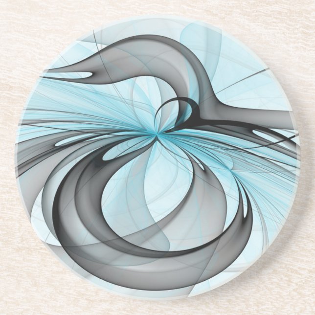 Dessous De Verre En Grès Art fractal moderne gris anthracite abstrait bleu (Devant)