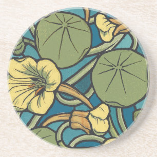 Dessous De Verre En Grès Art Nouveau Capucine Bleu Or floral Verneuil 