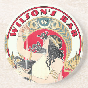 Dessous De Verre En Grès Art Nouveau vintage Femme par Livemont Pub ou Bar