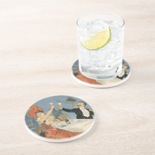 Dessous De Verre En Grès Art Nouveau vintage, Restaurant Taverne Olympia