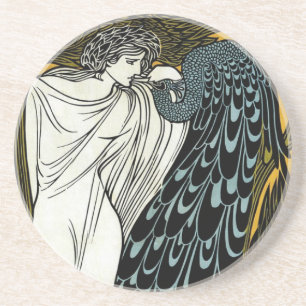Dessous De Verre En Grès Art Nouveau vintage This Kiss, Femme avec Peacock