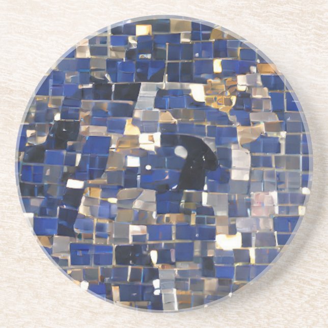Dessous De Verre En Grès Art numérique en mosaïque bleu marine (Devant)